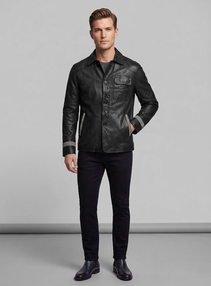 Soft Rich Black Washed & Wax Jackie Chan Leather Jacket