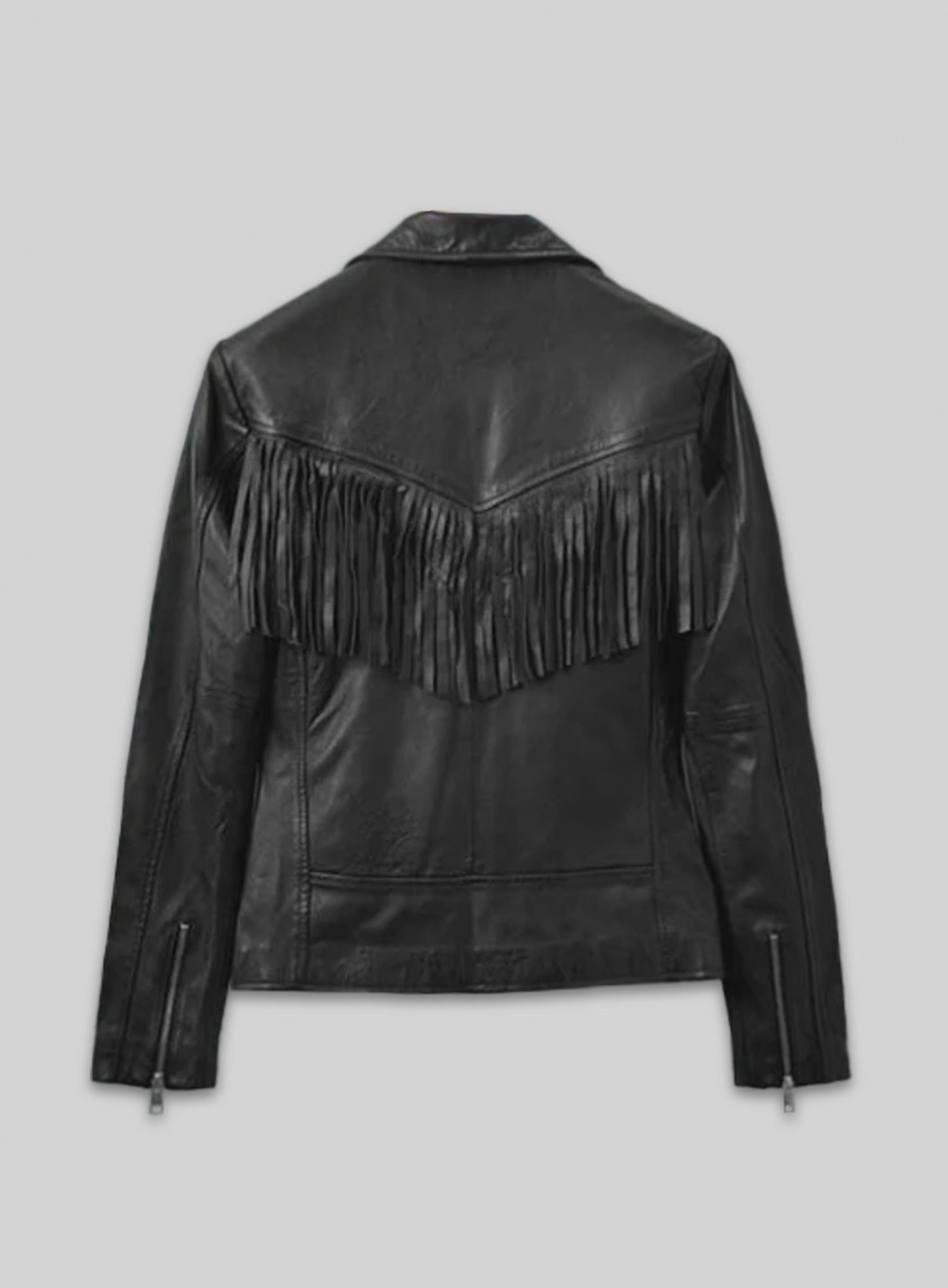Soft Rich Black Washed & Wax Leather Fringe Jacket #1009