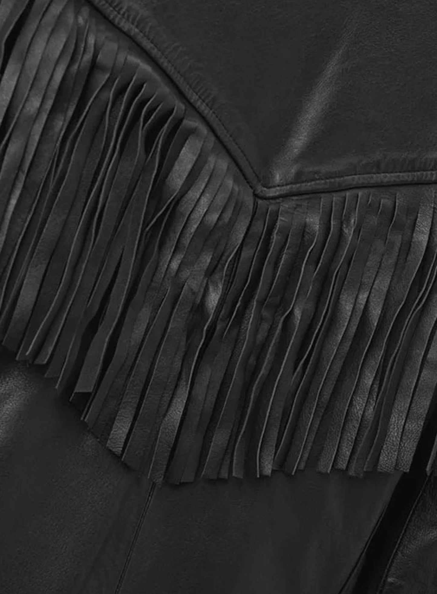 Soft Rich Black Washed & Wax Leather Fringe Jacket #1009