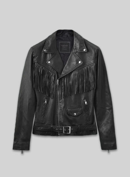 Soft Rich Black Washed & Wax Leather Fringe Jacket #1009