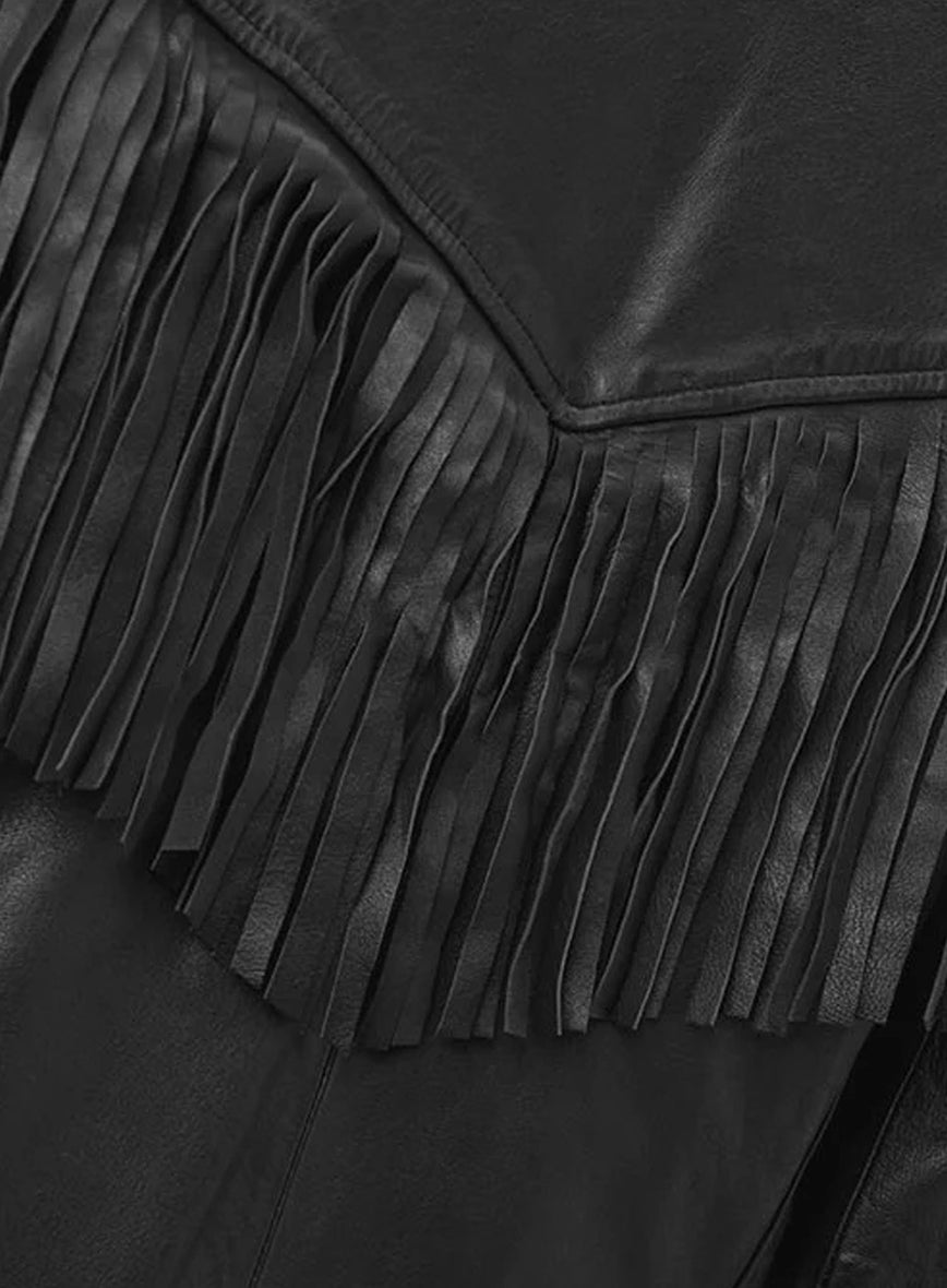 Soft Rich Black Washed & Wax Leather Fringe Jacket #1009