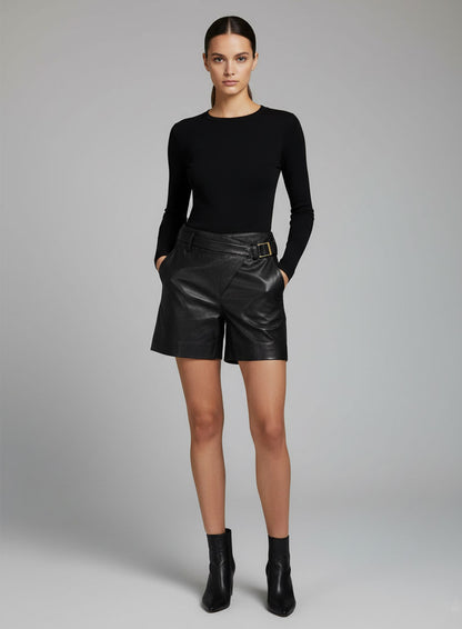 Soft Rich Black Leather Cargo Shorts Style # 377