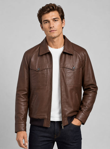 Scottish Brown David Lambskin Leather Jacket #2