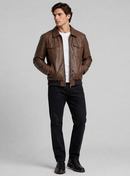 Scottish Brown David Lambskin Leather Jacket #2