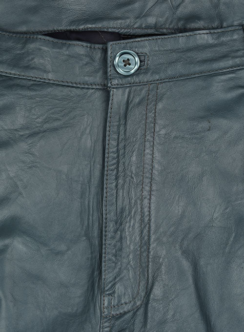 Soft Sherpa Gray Washed & Wax Leather Trousers - LeatherCult