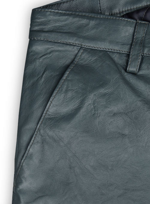 Soft Sherpa Gray Washed & Wax Leather Trousers - LeatherCult