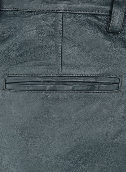 Soft Sherpa Gray Washed & Wax Leather Trousers - LeatherCult