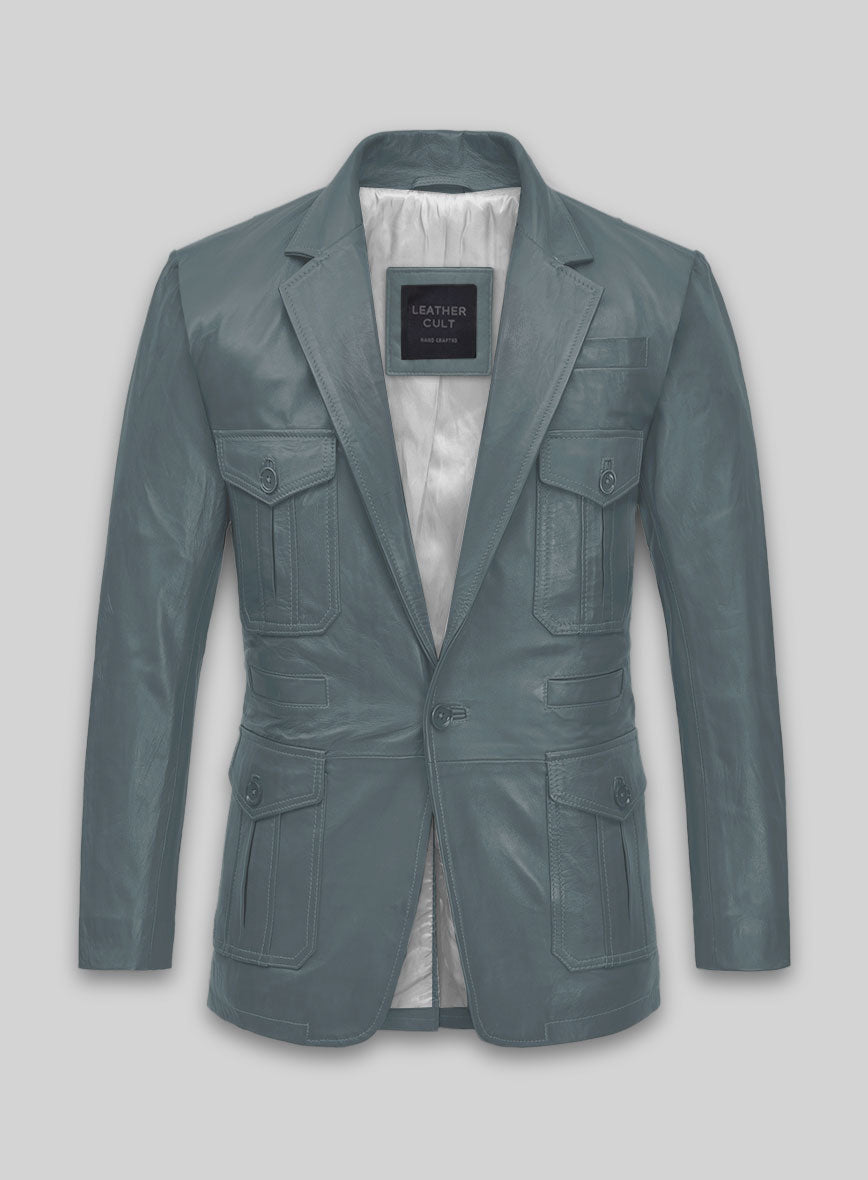 Soft Sherpa Gray Washed and Wax Leather Blazer - #712