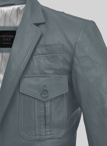 Soft Sherpa Gray Washed and Wax Leather Blazer - #712