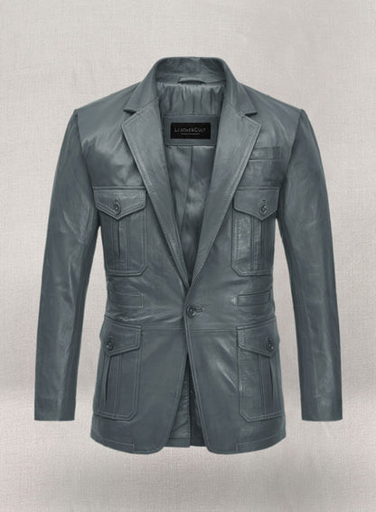 Soft Sherpa Gray Washed and Wax Leather Blazer - #712 - LeatherCult