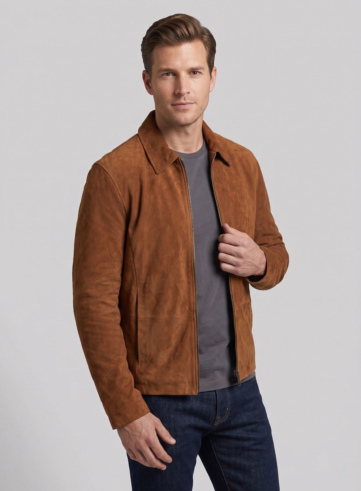 Soft Tan Brown Suede Daniel Craig Spectre Leather Jacket