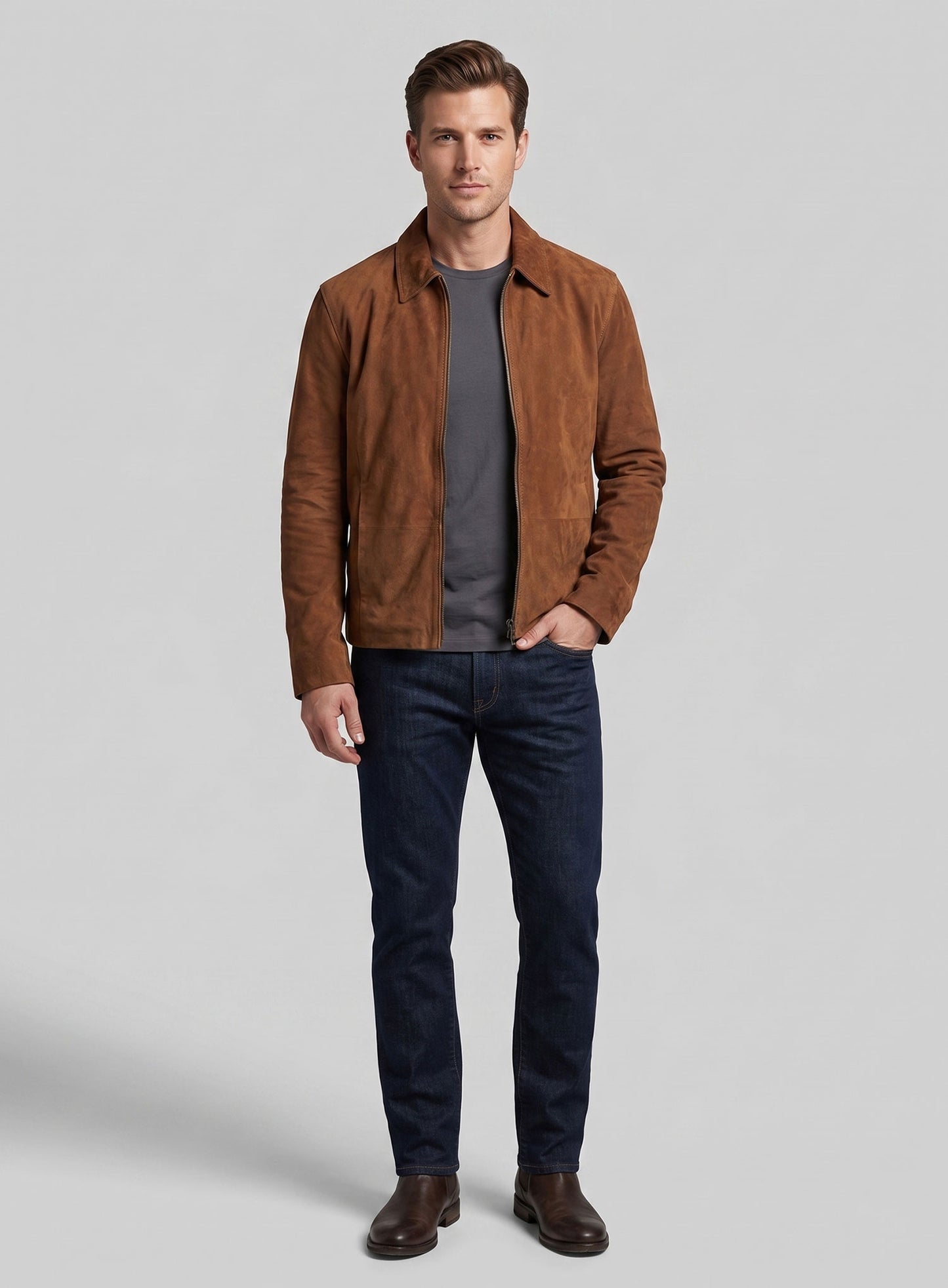 Soft Tan Brown Suede Daniel Craig Spectre Leather Jacket