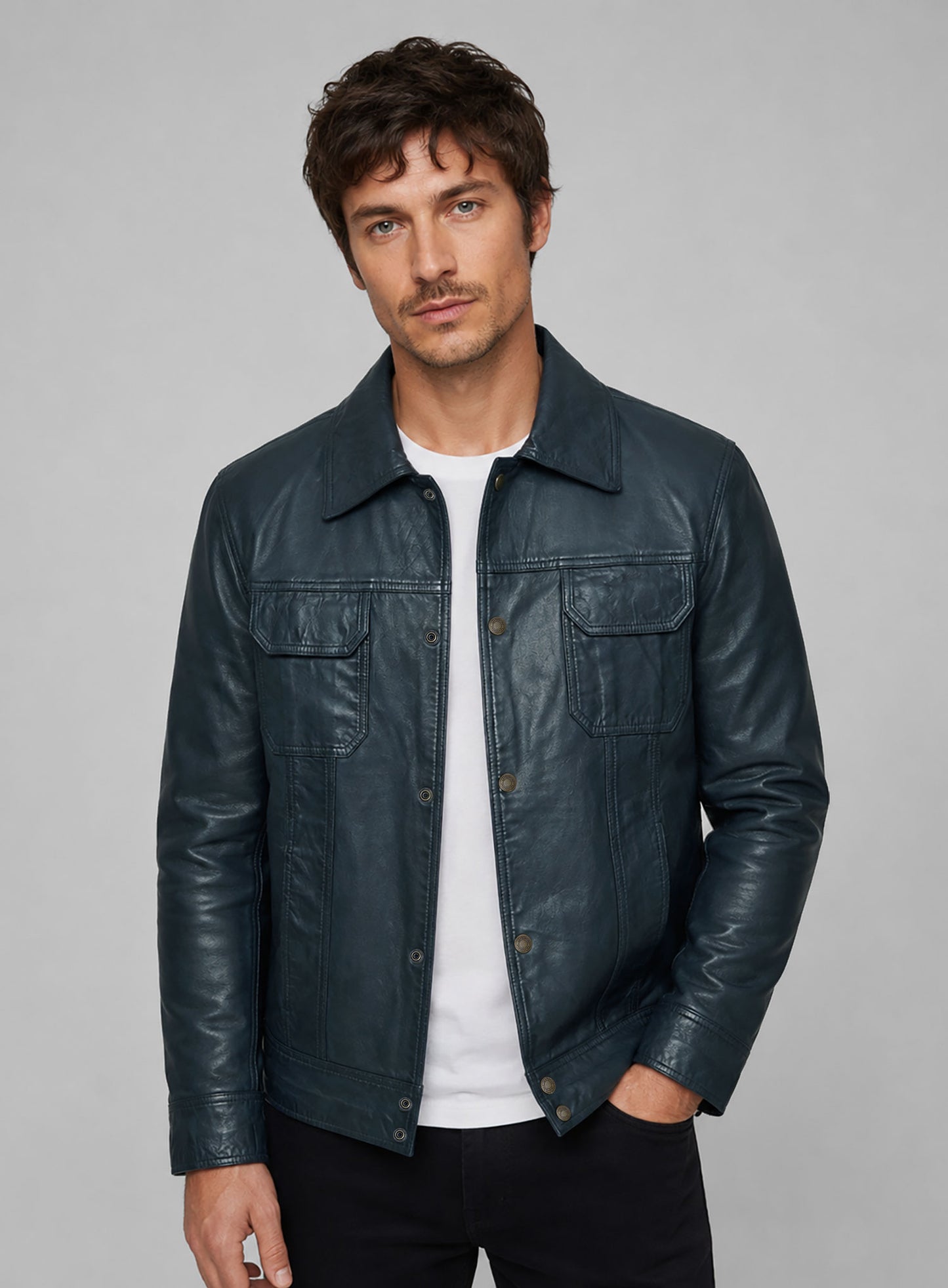 Soft Winsor Blue Lucas Bravo Emily In Paris Leather Jacket