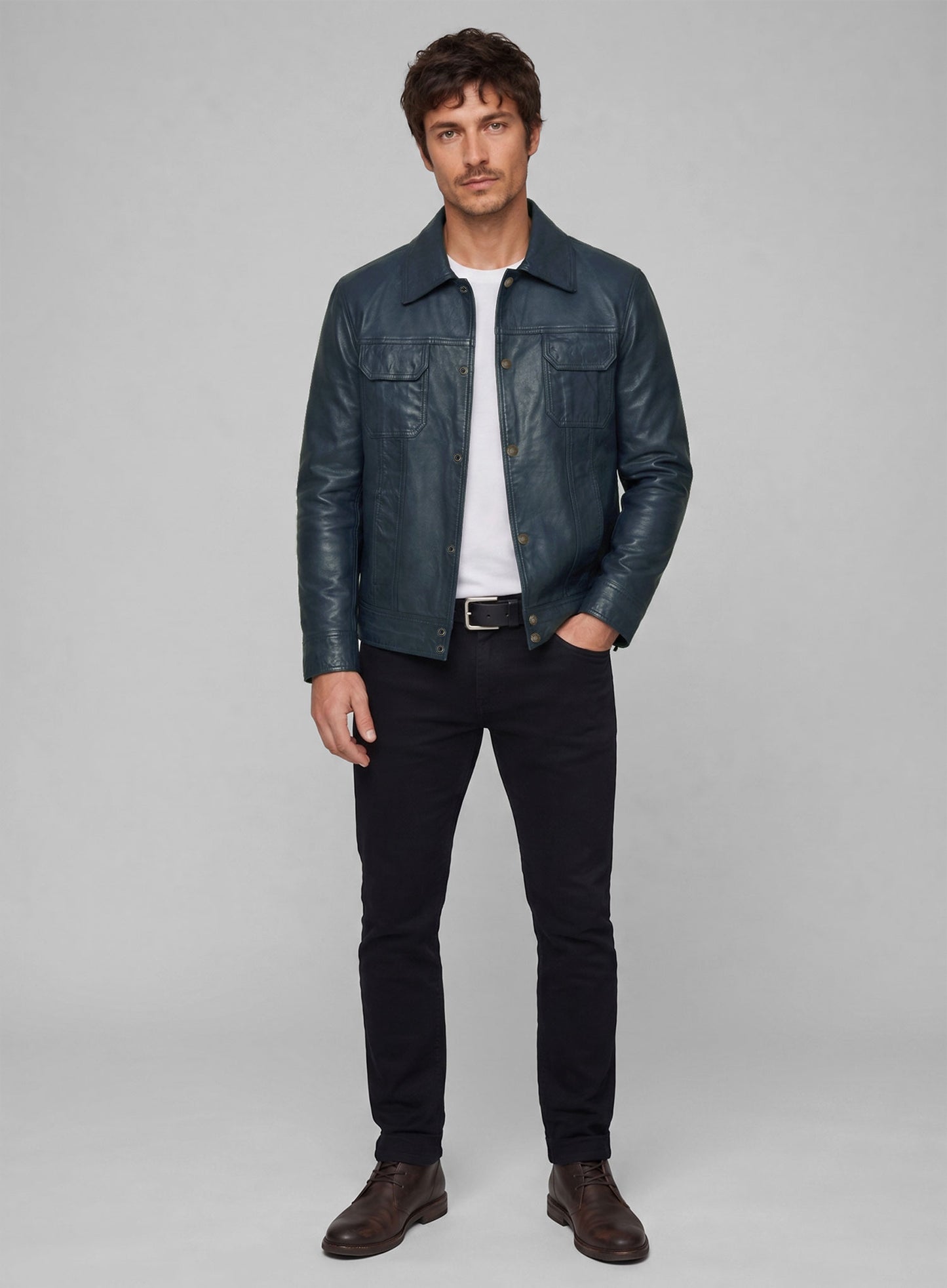 Soft Winsor Blue Lucas Bravo Emily In Paris Leather Jacket