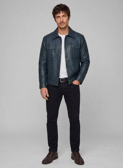Soft Winsor Blue Lucas Bravo Emily In Paris Leather Jacket