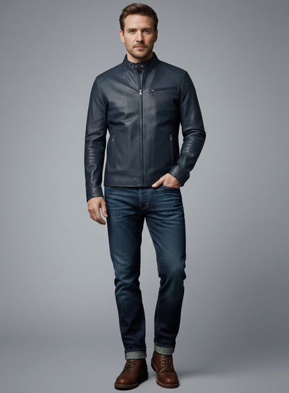 Soft Winsor Blue Michael Fassbender Leather Jacket