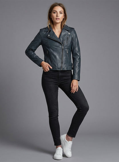 Soft Winsor Blue Washed & Wax Leather Jacket # 267