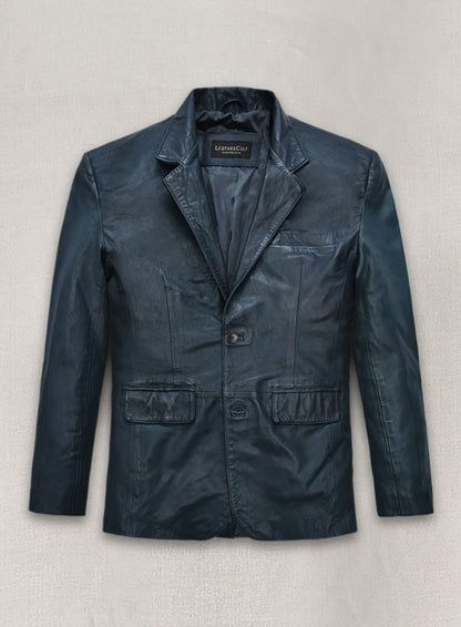 Soft Winsor Blue Washed and Wax Leather Blazer - LeatherCult