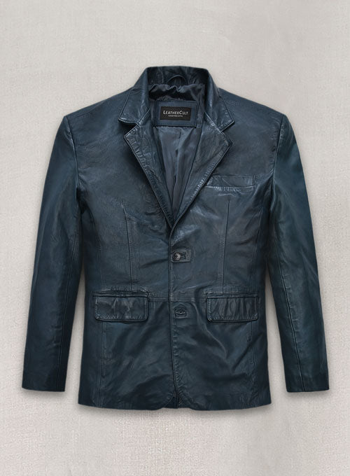 Soft Winsor Blue Washed and Wax Leather Blazer - LeatherCult