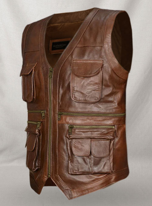 Spanish Brown Chris Pratt Jurassic World Leather Vest - LeatherCult