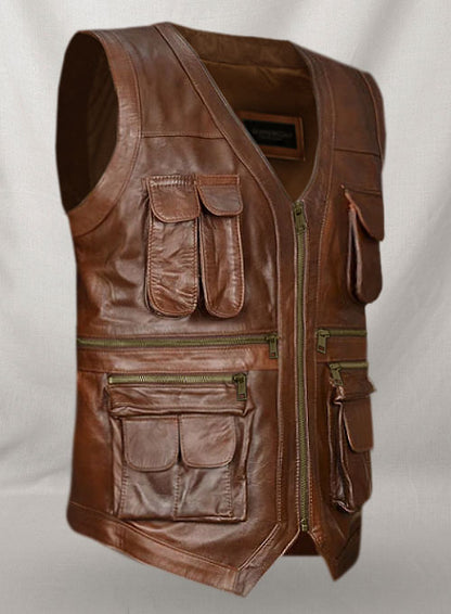 Spanish Brown Chris Pratt Jurassic World Leather Vest - LeatherCult
