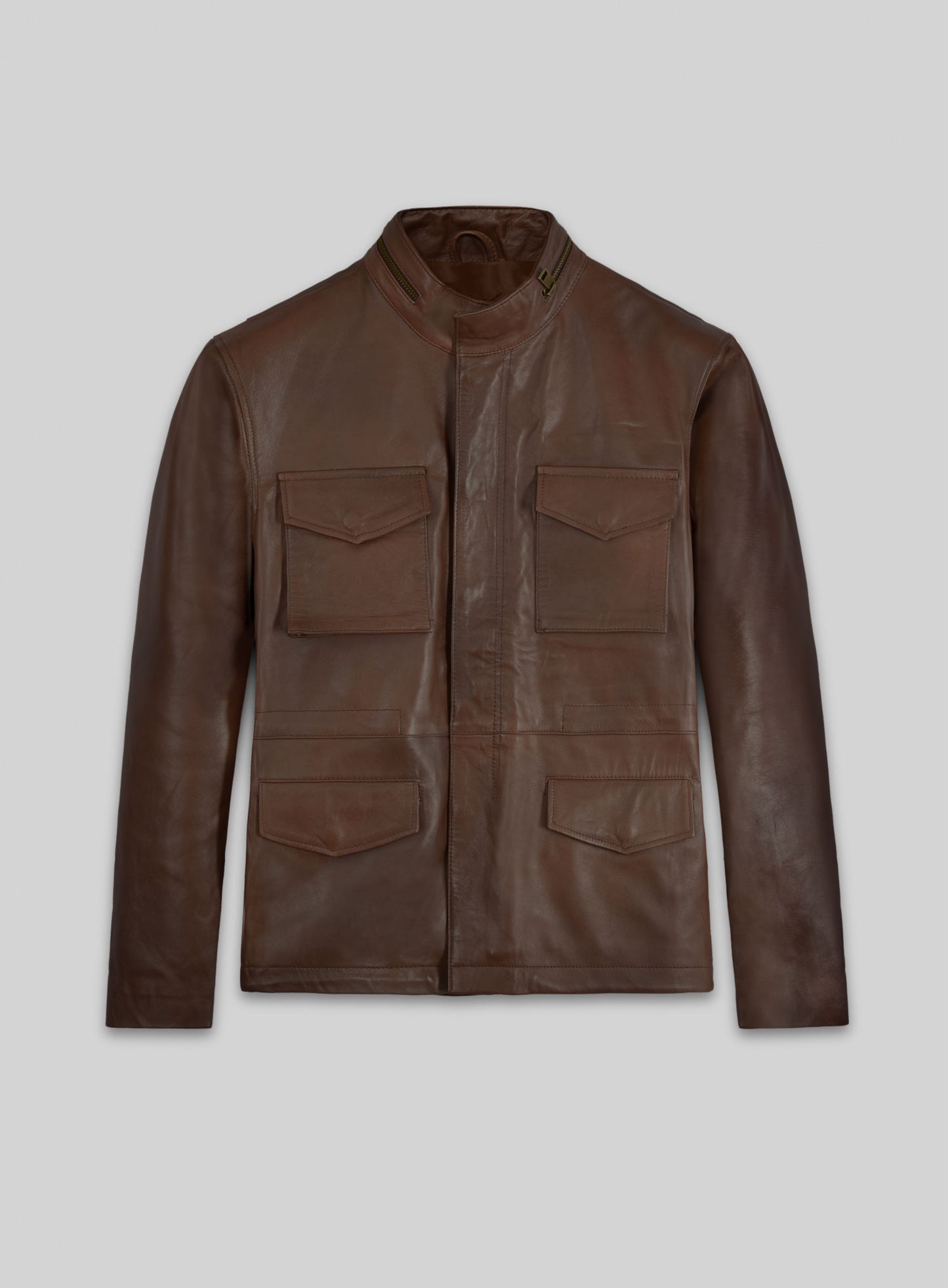 Spanish Brown Military M-65 Leather Jacket