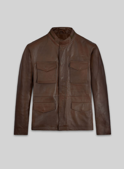 Spanish Brown Military M-65 Leather Jacket