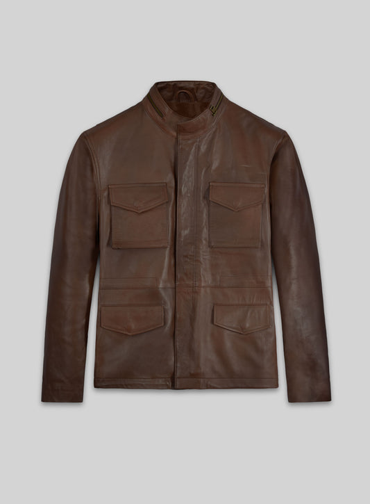 Spanish Brown Military M-65 Leather Jacket