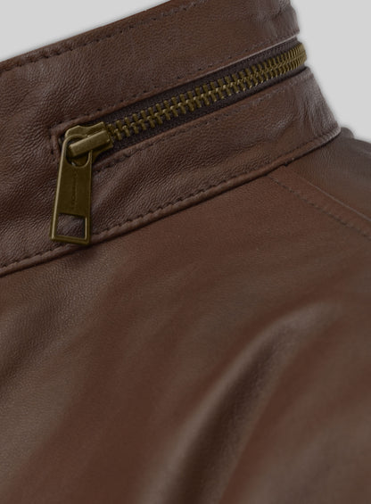 Spanish Brown Military M-65 Leather Jacket