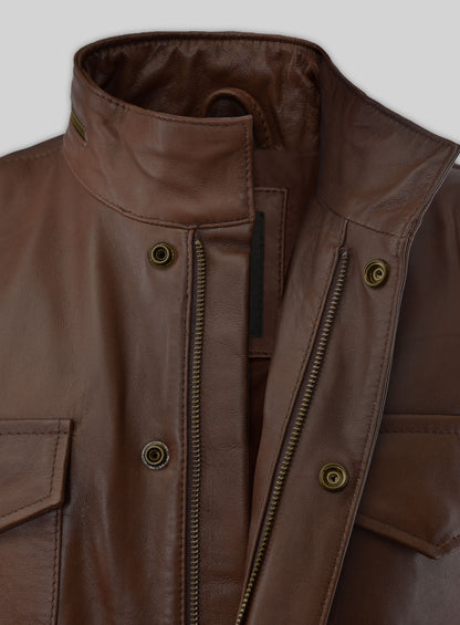 Spanish Brown Military M-65 Leather Jacket