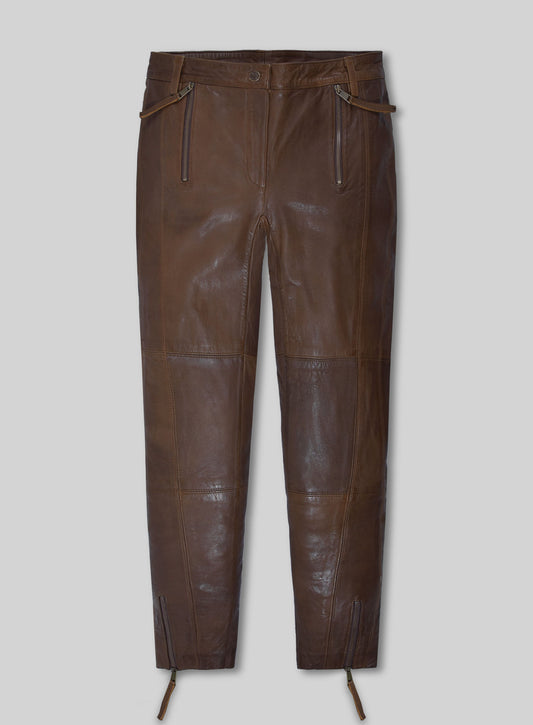 Spanish Brown Washed and Wax Leather Biker Jeans - Style #502