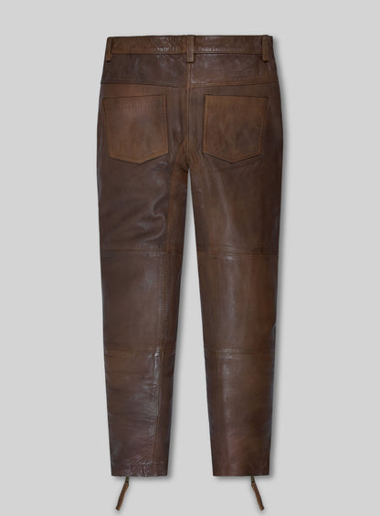 Spanish Brown Washed and Wax Leather Biker Jeans - Style #502