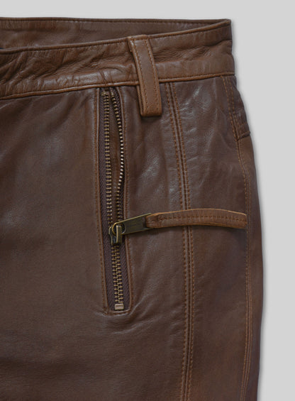 Spanish Brown Washed and Wax Leather Biker Jeans - Style #502