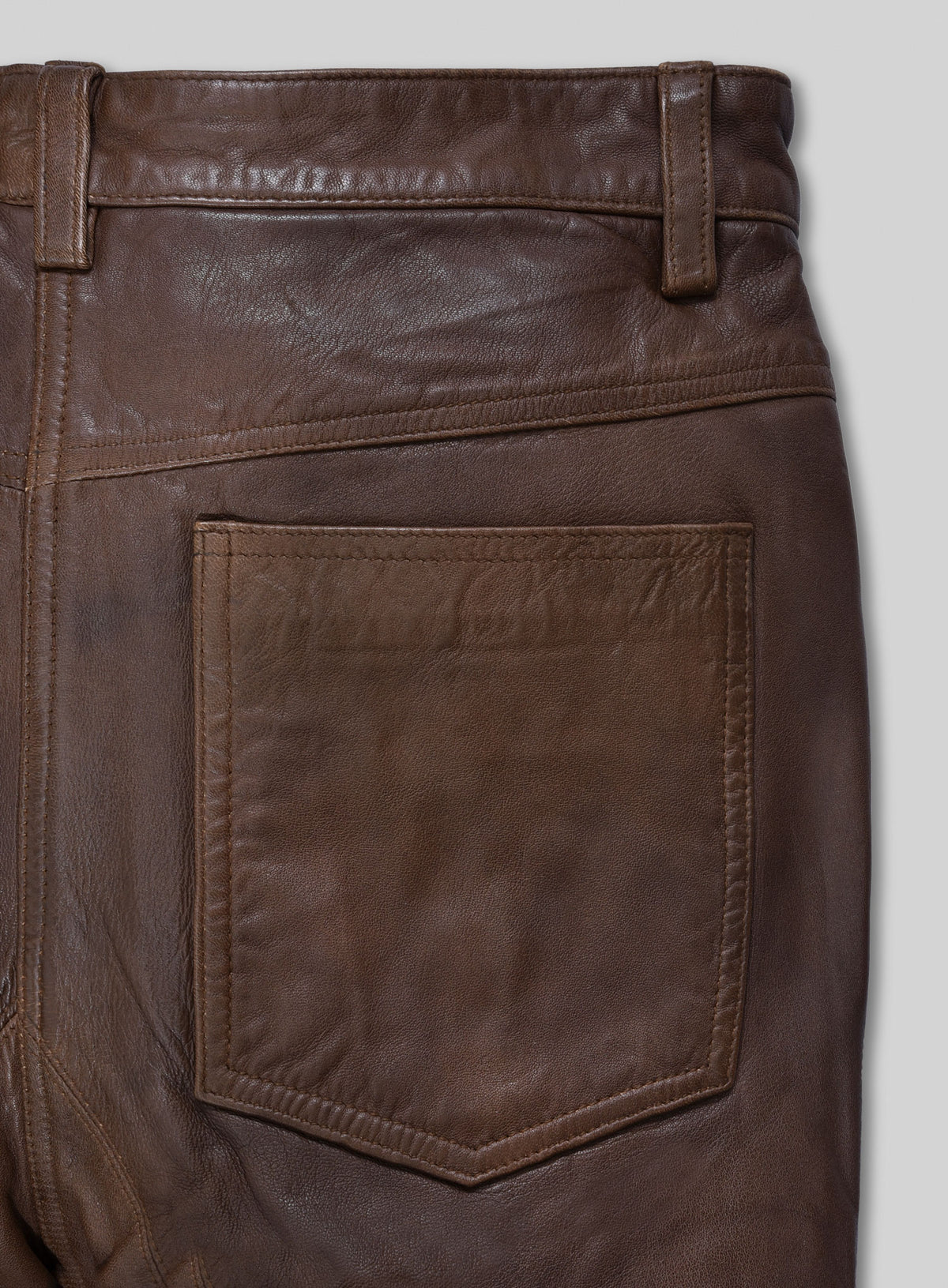 Spanish Brown Washed and Wax Leather Biker Jeans - Style #502