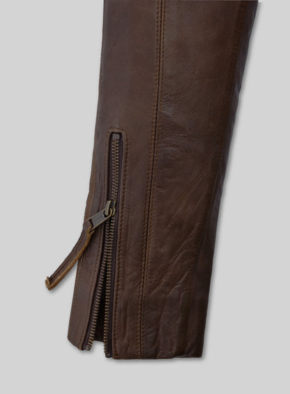 Spanish Brown Washed and Wax Leather Biker Jeans - Style #502