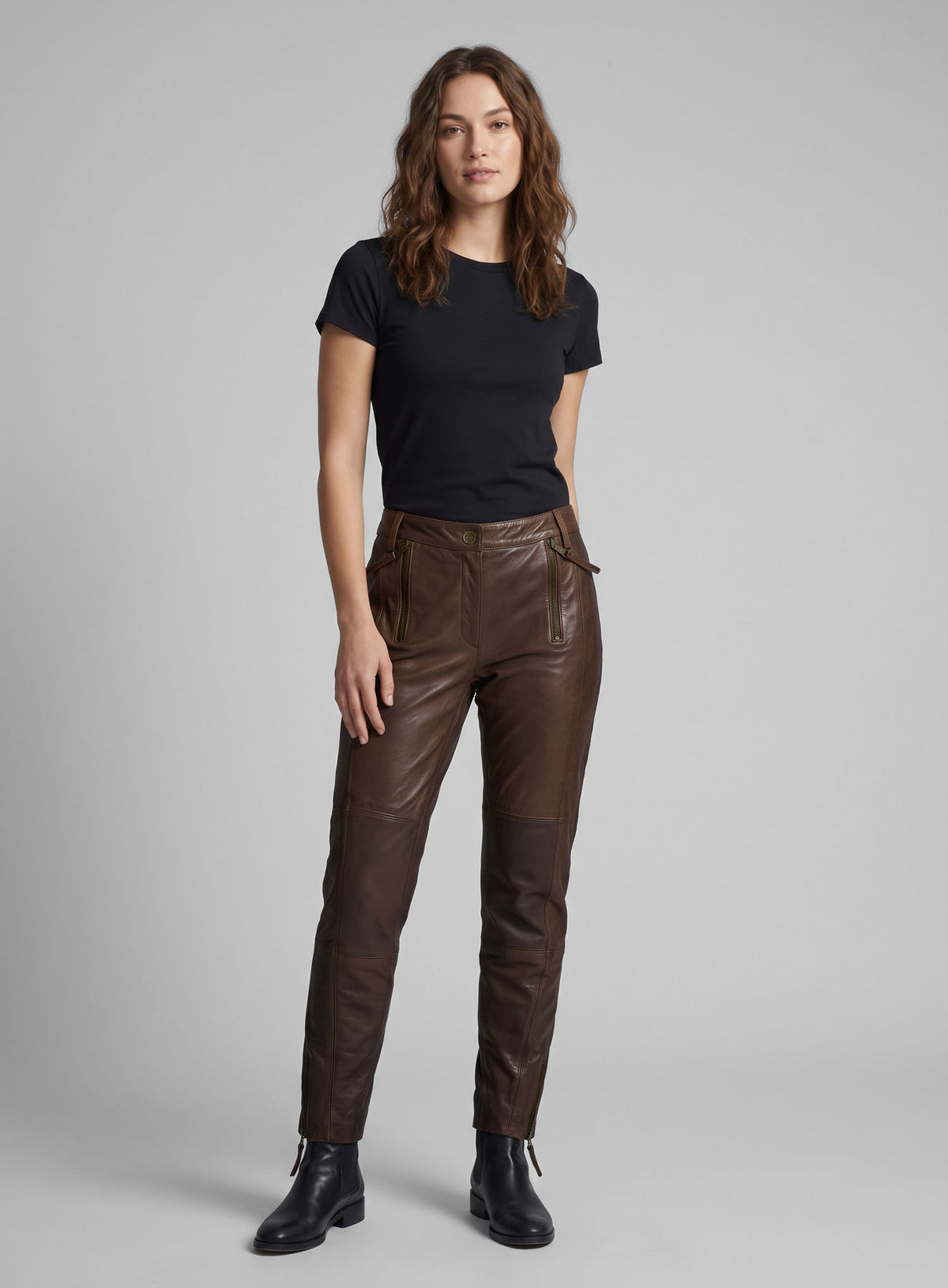 Spanish Brown Washed and Wax Leather Biker Jeans - Style #502