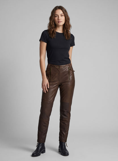 Spanish Brown Washed and Wax Leather Biker Jeans - Style #502