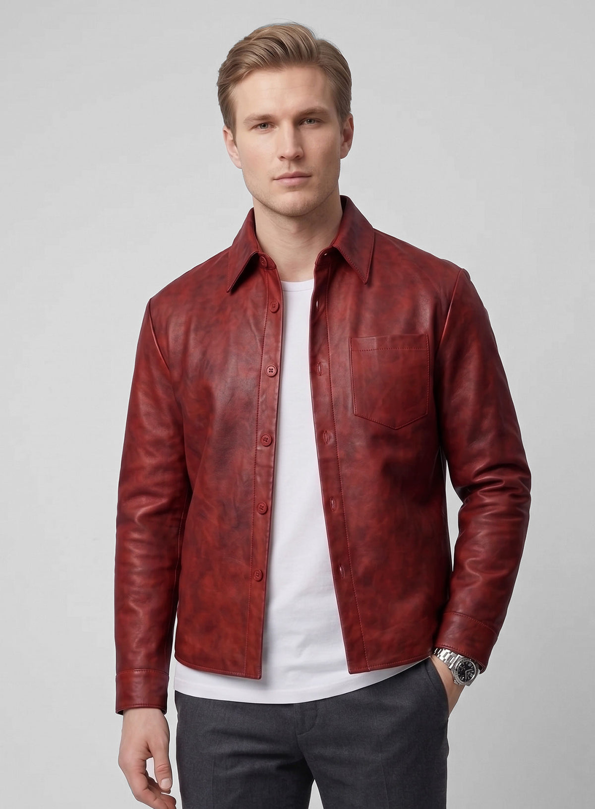 Spanish Red Classic Leather Shirt
