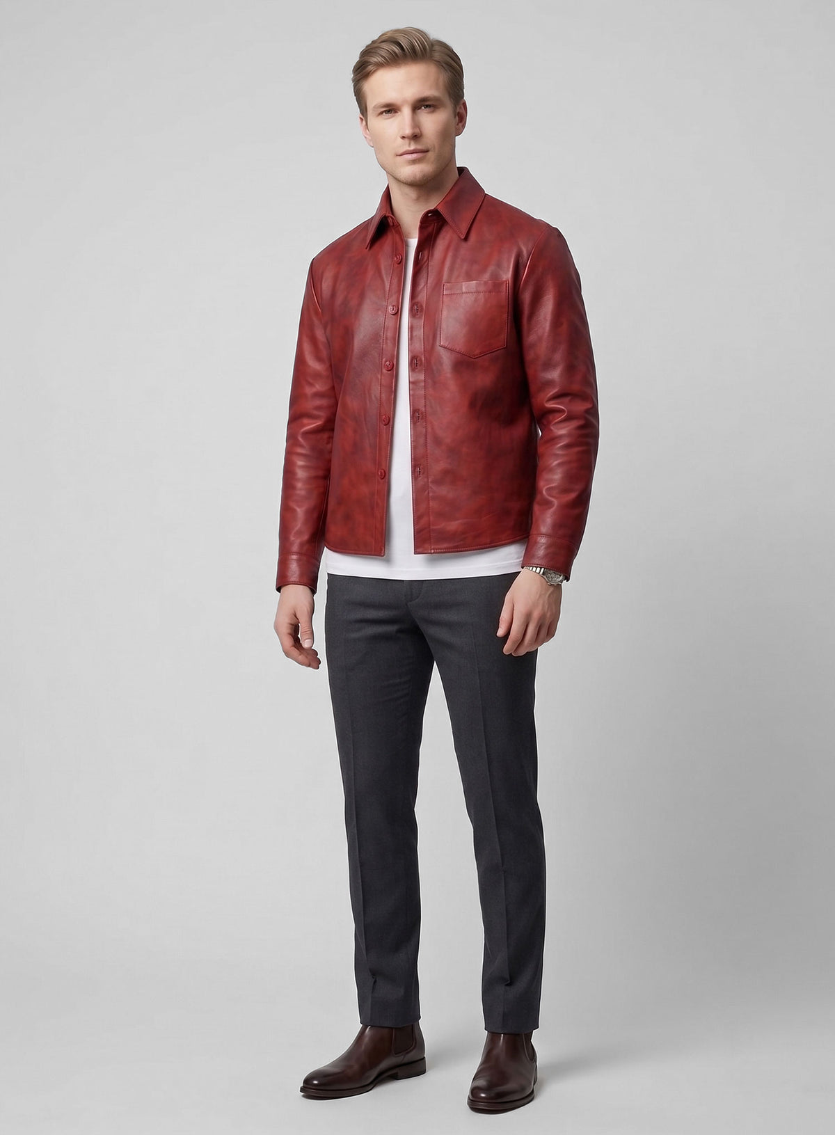 Spanish Red Classic Leather Shirt