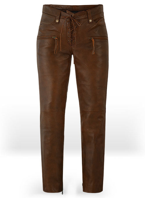 Spanish Brown Gigi Hadid Leather Pants - LeatherCult