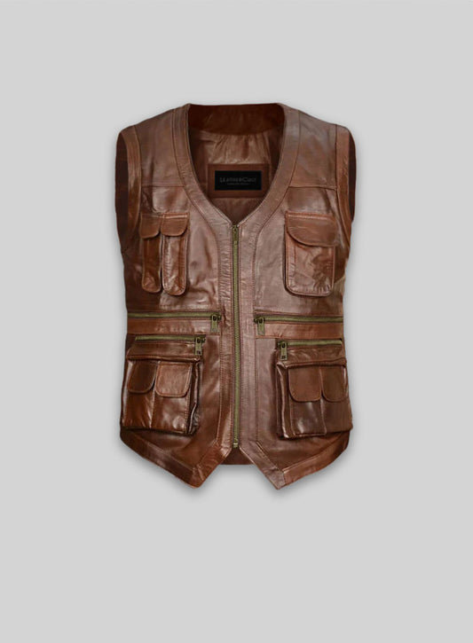 Spanish Brown Chris Pratt Jurassic World Leather Vest