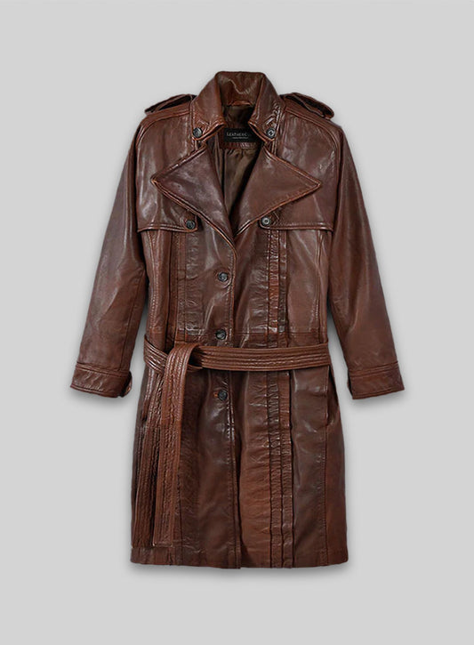 Spanish Brown Leather Long Coat #203