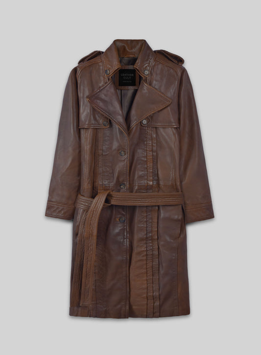 Spanish Brown Leather Long Coat #203