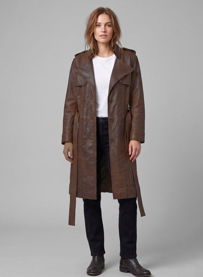 Spanish Brown Leather Long Coat #203