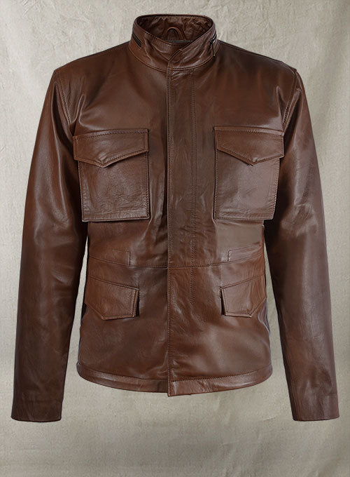 Spanish Brown Military M-65 Leather Jacket - LeatherCult