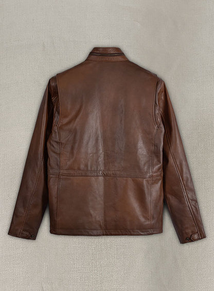 Spanish Brown Military M-65 Leather Jacket - LeatherCult