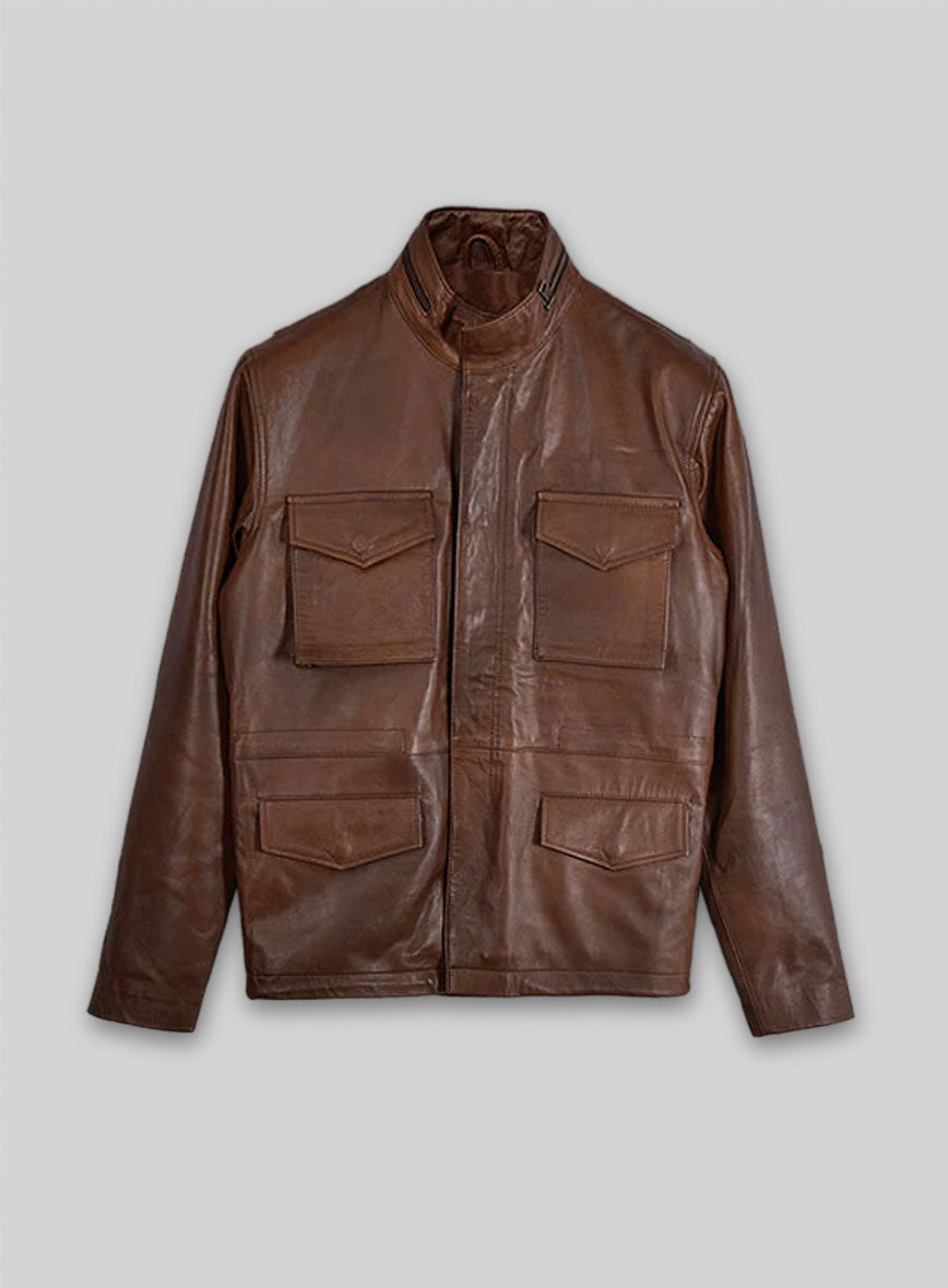 Spanish Brown Military M-65 Leather Jacket
