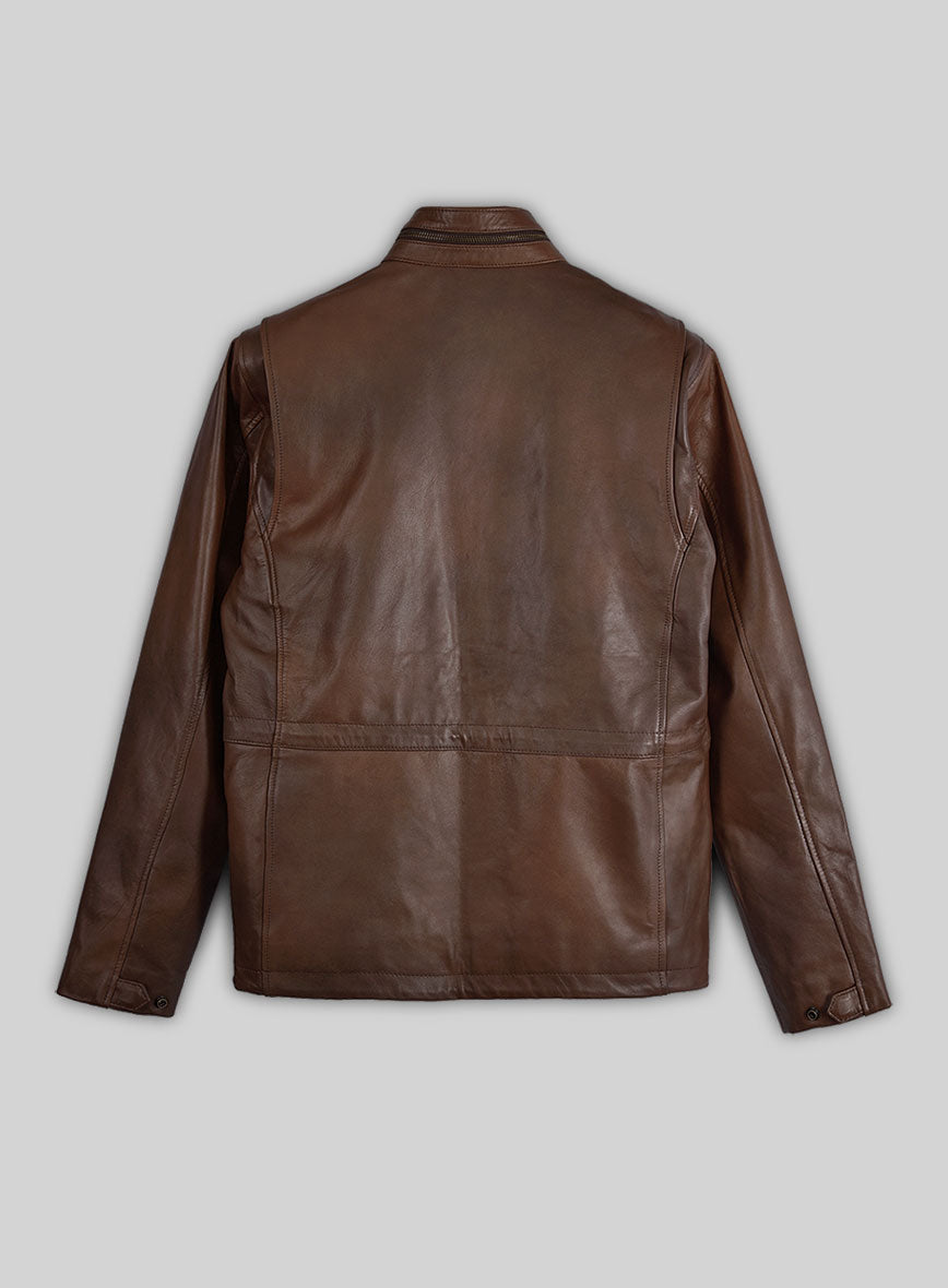 Spanish Brown Military M-65 Leather Jacket