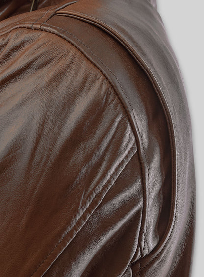 Spanish Brown Military M-65 Leather Jacket