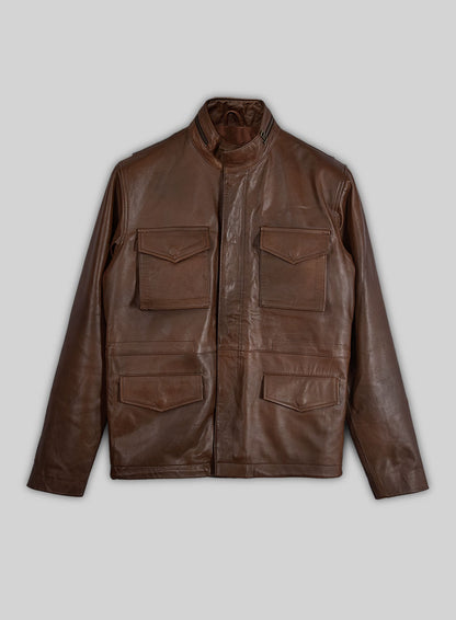 Spanish Brown Military M-65 Leather Jacket